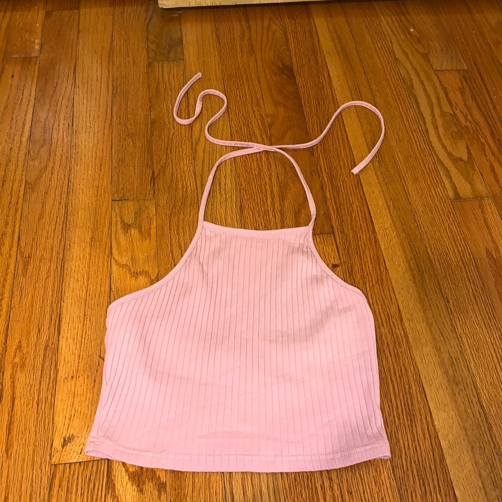 Light pink, halter tie neck crop top